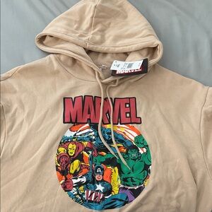 Marvel Tan Hoodie with Vibrant Superhero Design